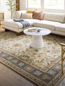 A floral carpet in a modern living room