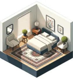 A large carpet under a bed, drawn as a cut-away room