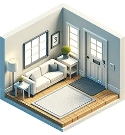 A small carpet inside an entrance, drawn as a cut-away room